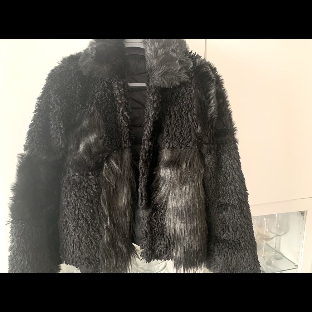Black faux fur coat TopShop